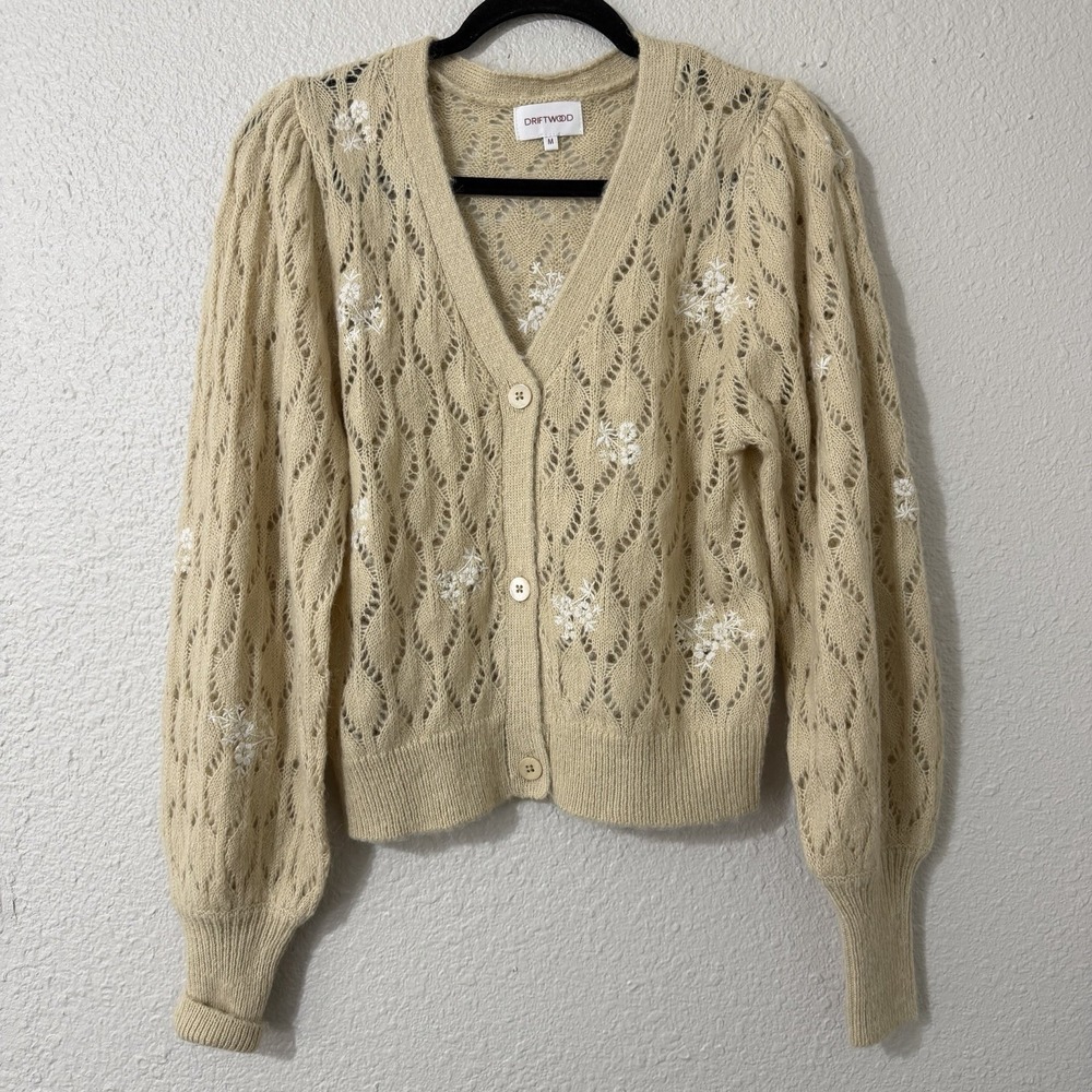 Driftwood M Women's Sweater Crochet Full Button Cotton Boho Floral